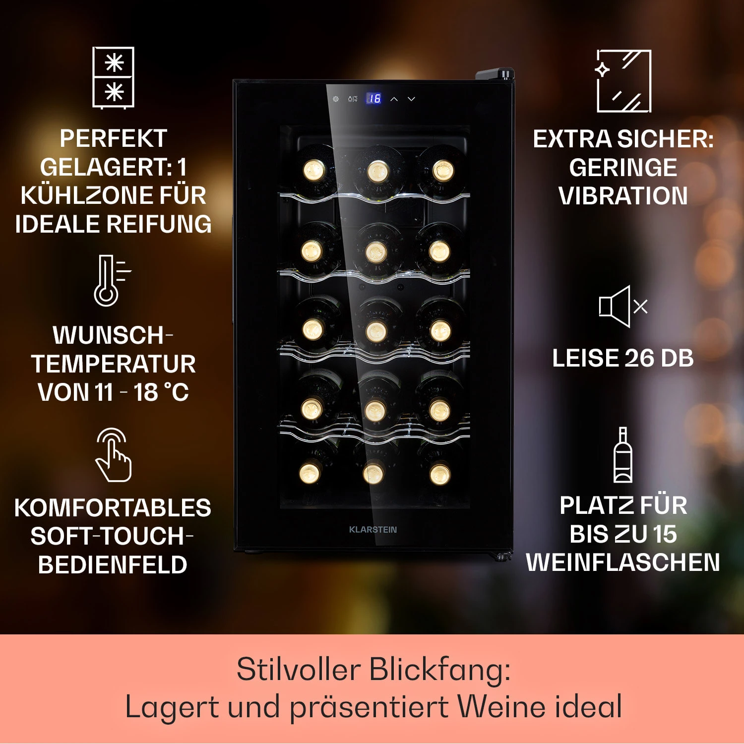 Barolo 15 Uno Weinkühlschrank 48 Ltr 15 Flaschen 11-18°C SingleZone 2 Barolo 15 Uno Weinkühlschrank 48 Ltr 15 Flaschen 11-18°C SingleZone – Bild 2