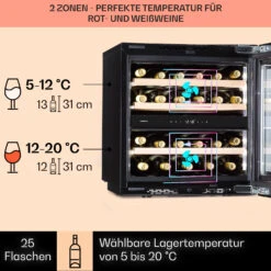 Rhône 25 Duo Weinkühlschrank Kompression 2 Zonen 75 Ltr / 25 Flaschen -Klarstein 10041239 de 0003 usp