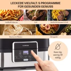 Combo Air Grill-Heißluftfritteuse 5 Programme 1500 Watt 4,5 L Grillkorb 2,5 L Frittierkorb -Klarstein 10041330 de 0003 usp