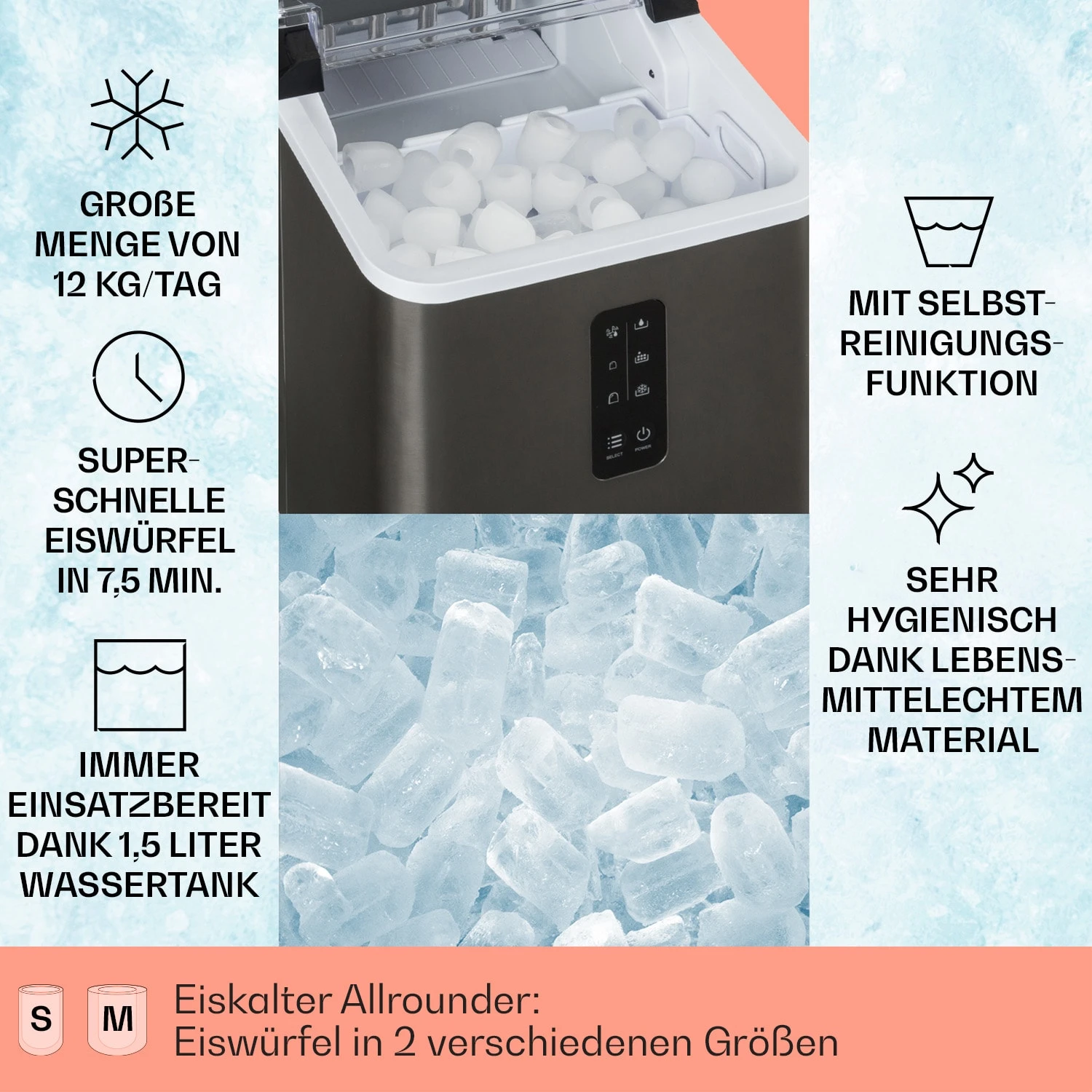 Albaron Supreme Eiswürfelmaschine Bullet 12kg/24h 1,5 Ltr Edelstahl 2 Albaron Supreme Eiswürfelmaschine Bullet 12kg/24h 1,5 Ltr Edelstahl – Bild 2