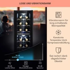 Shiraz 12 Duo Weinkühlschrank 2 Zonen 42L/12 Flaschen 5-12 / 12-18 °C Touch -Klarstein 10041361 de 0004 usp