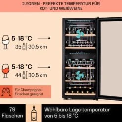 Vinamour 66 Duo Weinkühlschrank 2 Zonen 204 L/79 Flaschen 5-18°C Touch -Klarstein 10041394 de 0003 usp