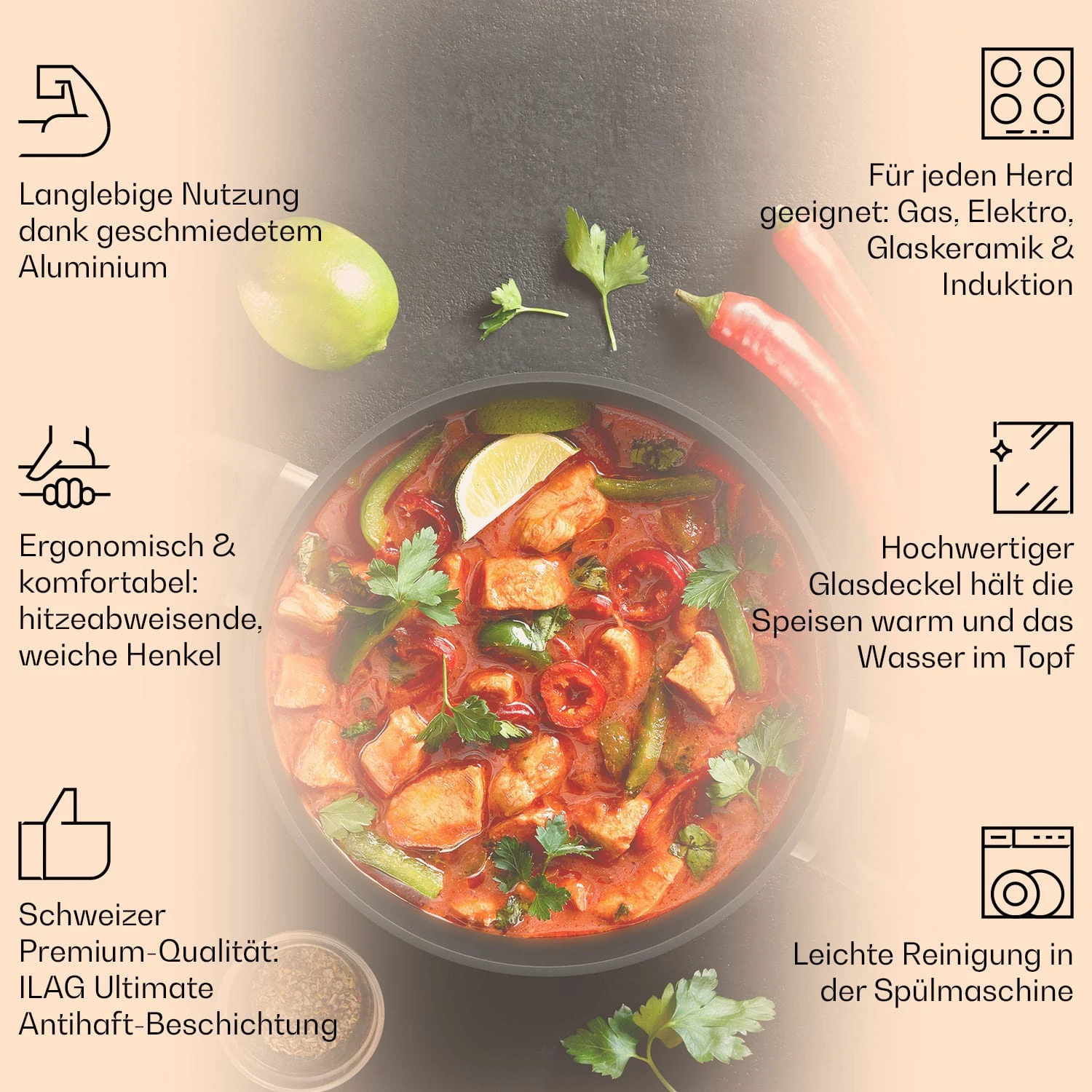 Noto Endurance Kochtopf-Set 4 Töpfe Geschmiedetes Aluminium Induktion PTFE-Antihaftbeschichtung 2 Noto Endurance Kochtopf-Set 4 Töpfe Geschmiedetes Aluminium Induktion PTFE-Antihaftbeschichtung – Bild 2