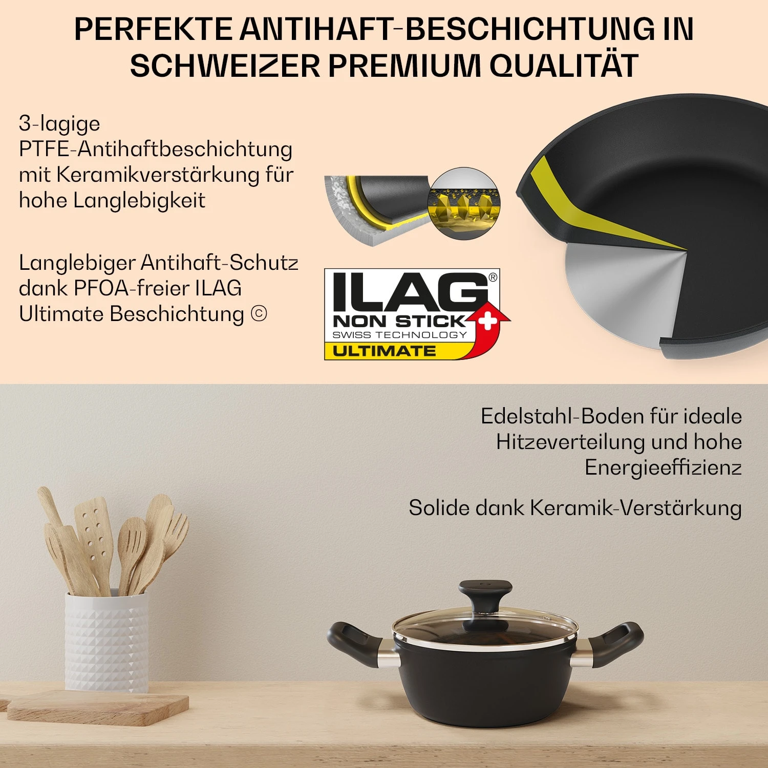 Noto Endurance Kochtopf-Set 4 Töpfe Geschmiedetes Aluminium Induktion PTFE-Antihaftbeschichtung 5 Noto Endurance Kochtopf-Set 4 Töpfe Geschmiedetes Aluminium Induktion PTFE-Antihaftbeschichtung – Bild 5