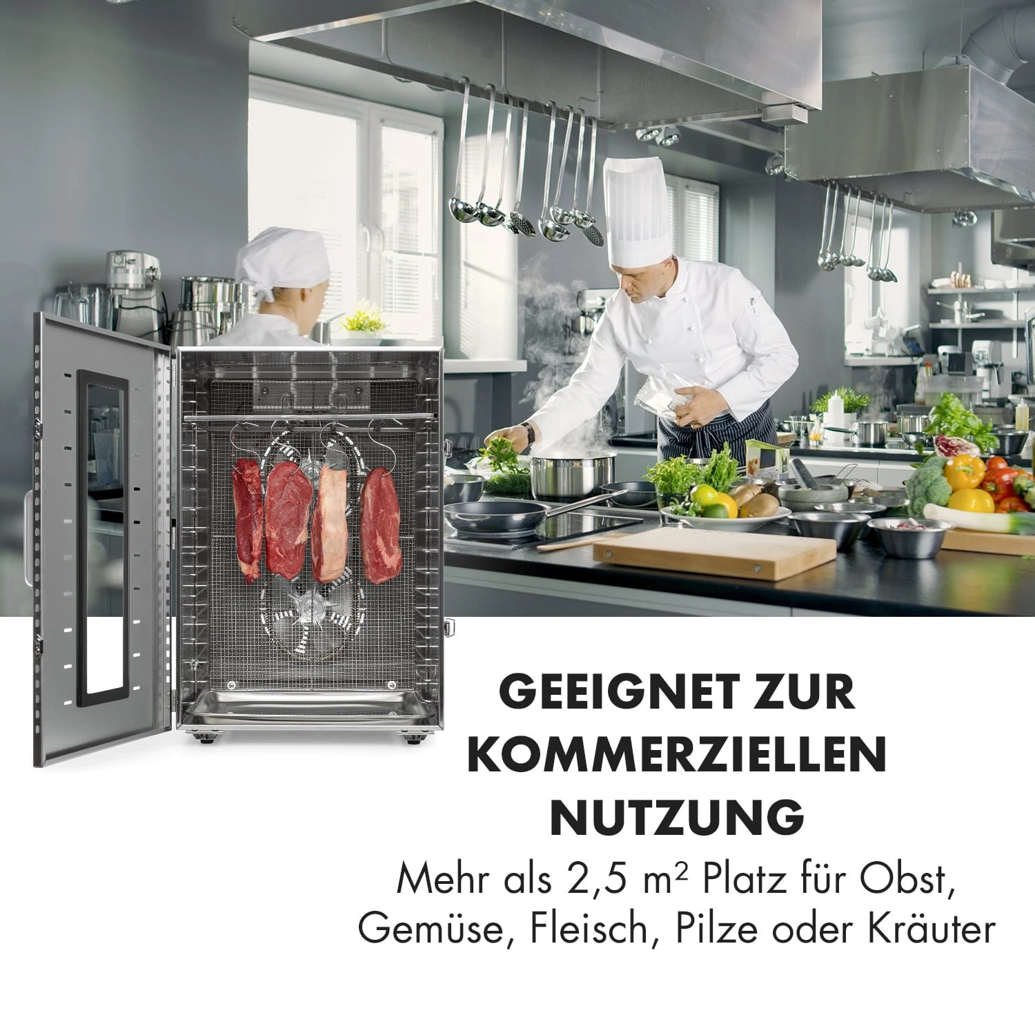 Master Jerky 16 Dörrautomat + Fleischhaken Set 1500W 40-90 °C 15h-Timer Edelstahl Silber 2 Master Jerky 16 Dörrautomat + Fleischhaken Set 1500W 40-90 °C 15h-Timer Edelstahl Silber – Bild 2